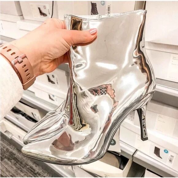 A New Day Women's Shandra Ankle Boots Patent Leather Silver Pointy Toe SZ 9:NWOB - Picture 7 of 14